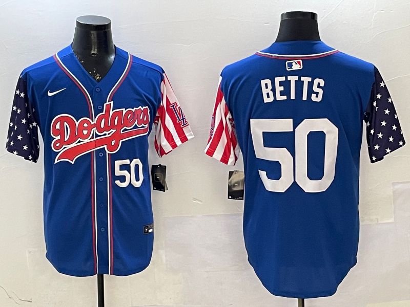 Men Los Angeles Dodgers 50 Betts Blue a generation of national flags Joint name 2025 Nike MLB Jersey style 2